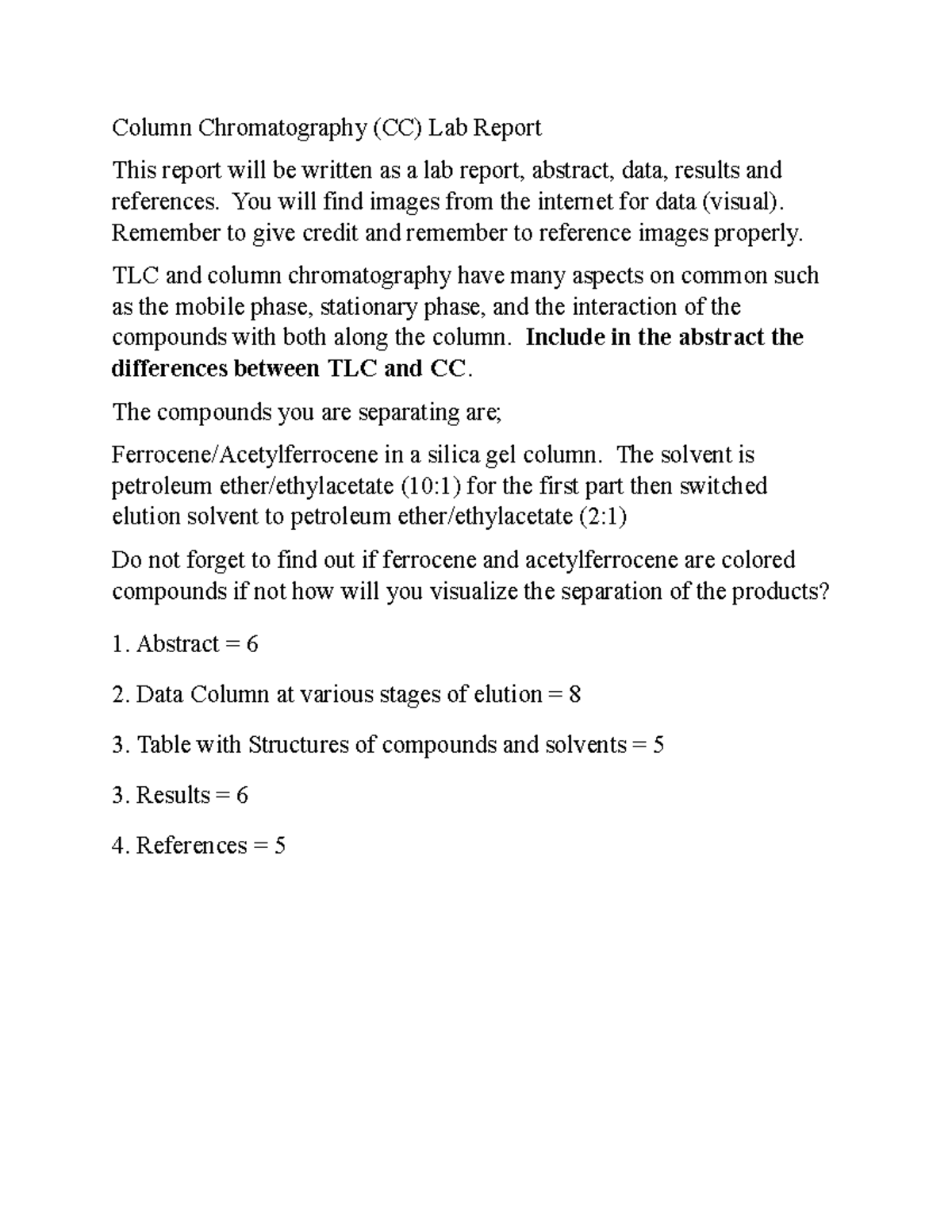 Information for Column Chromatography Lab Report for SCC 251 Column