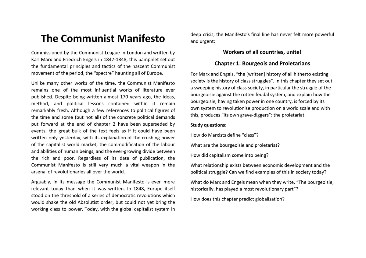 The Communist Manifesto Reading Guide - The Communist Manifesto ...