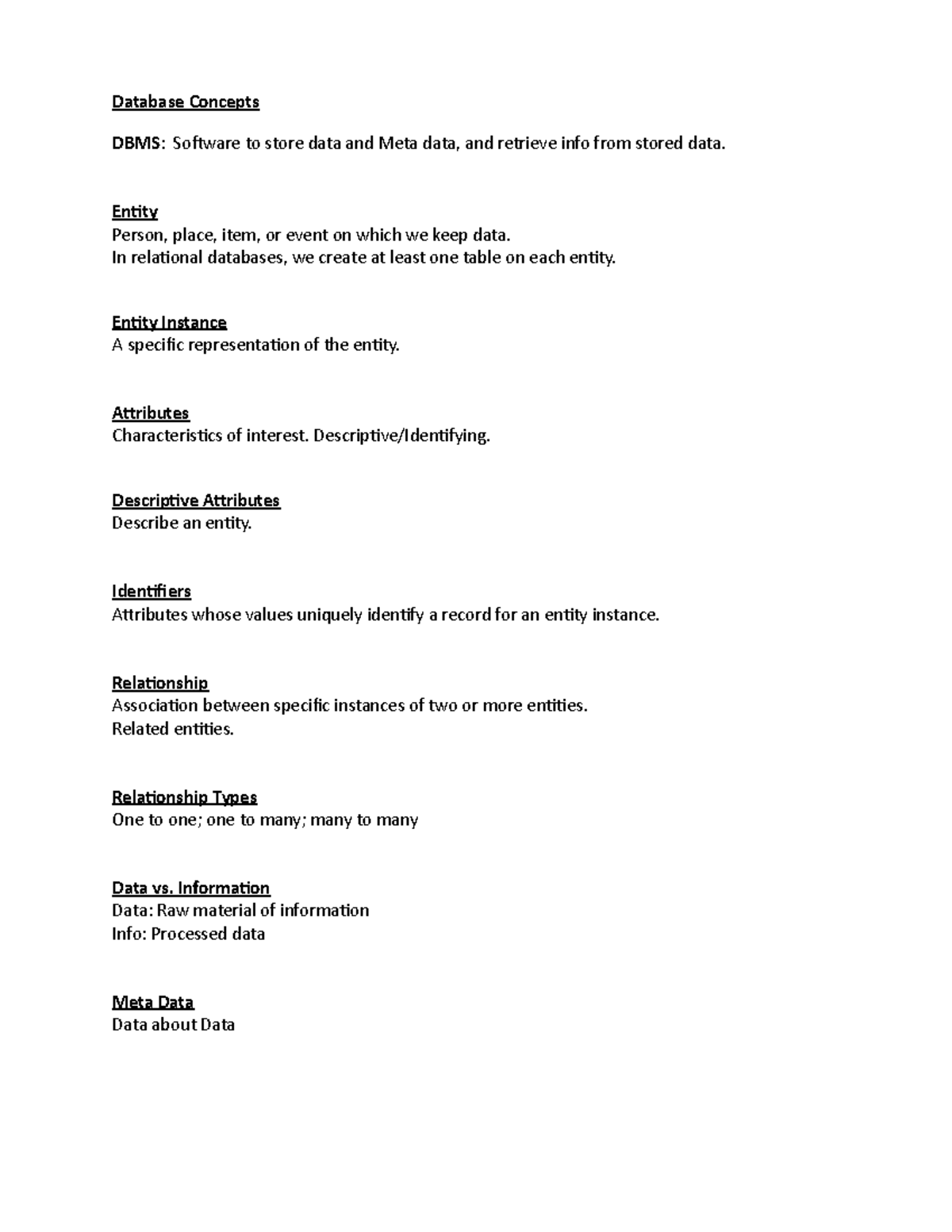 DBConcepts Outlines - Database Concepts DBMS: Software to store data ...