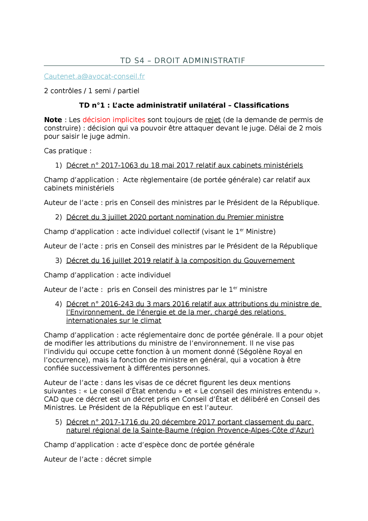 TD Administratif S4 - TD S4 – DROIT ADMINISTRATIF Cautenet@avocat ...