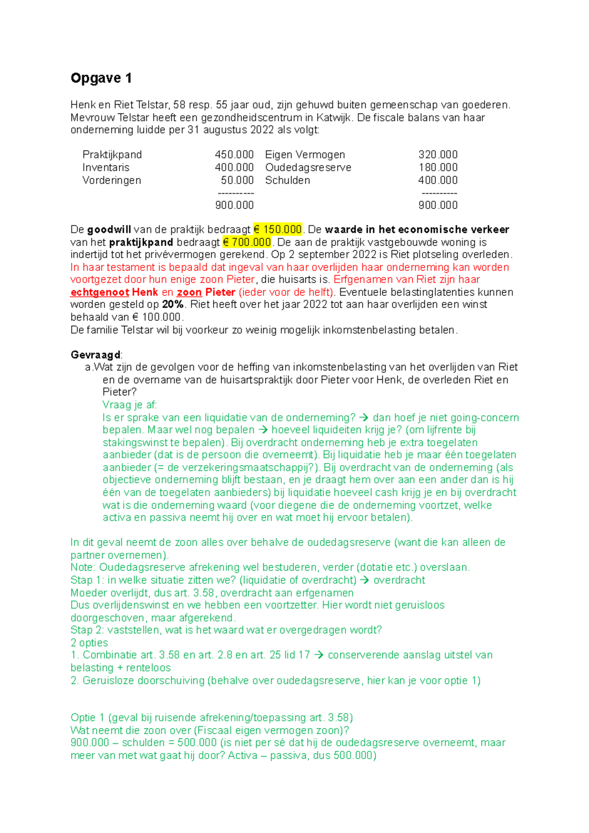 Verdiepingscollege 4 - Inkomstenbelasting B - Opgave 1 Henk En Riet ...