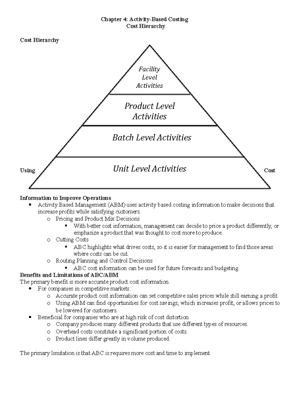Ch4 Cost Hierarchy Lecture notes 1 Chapter 4 ActivityBased