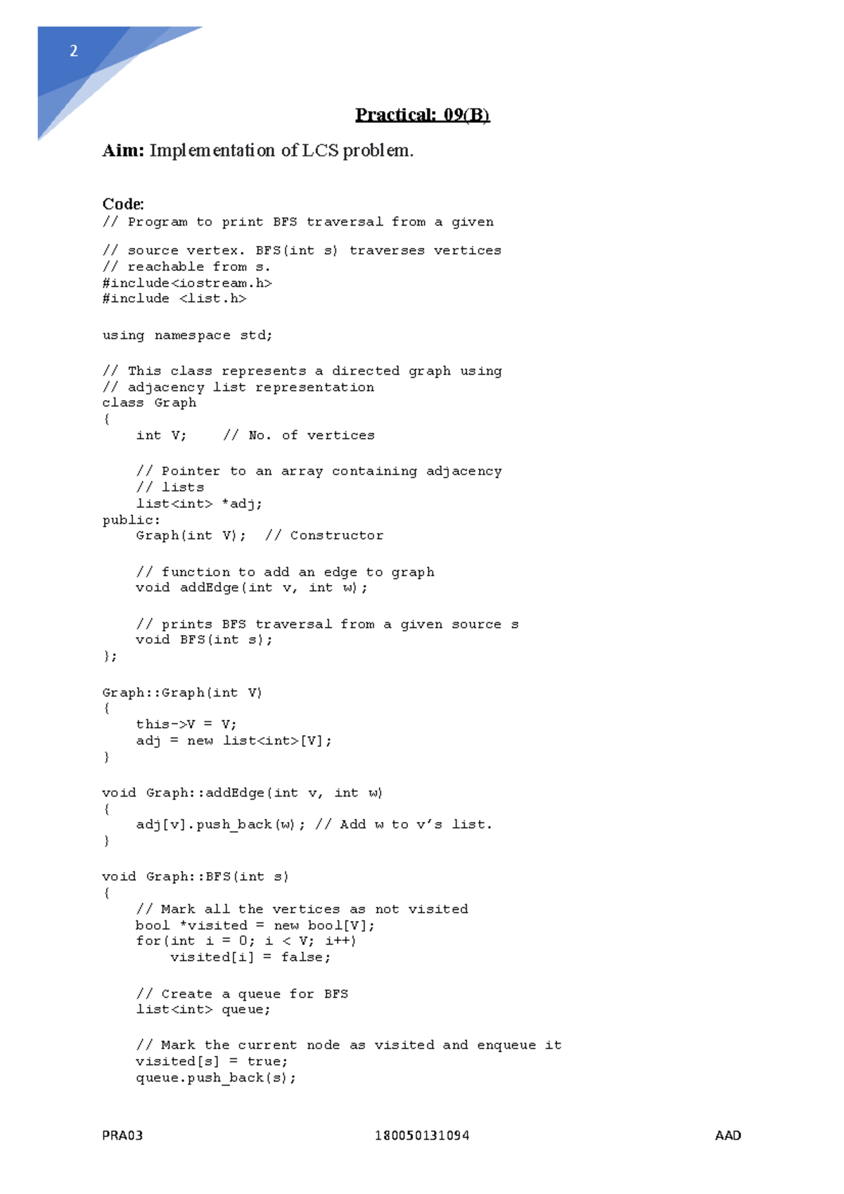 GTU BE CSE5 ADA PRA9B - practical for algorithm analysis development ...