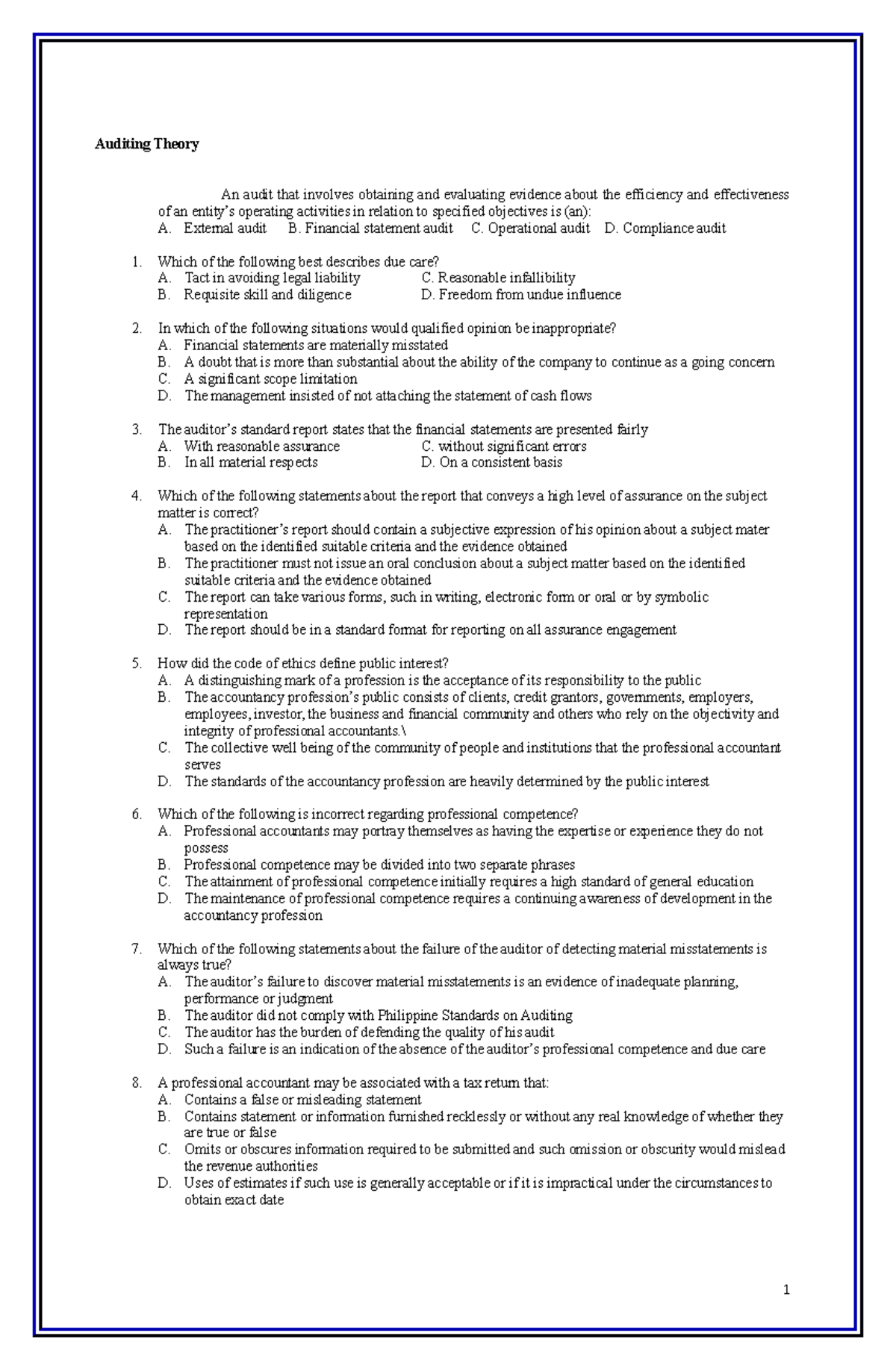 Auditing Theory - External audit B. Financial statement audit C ...