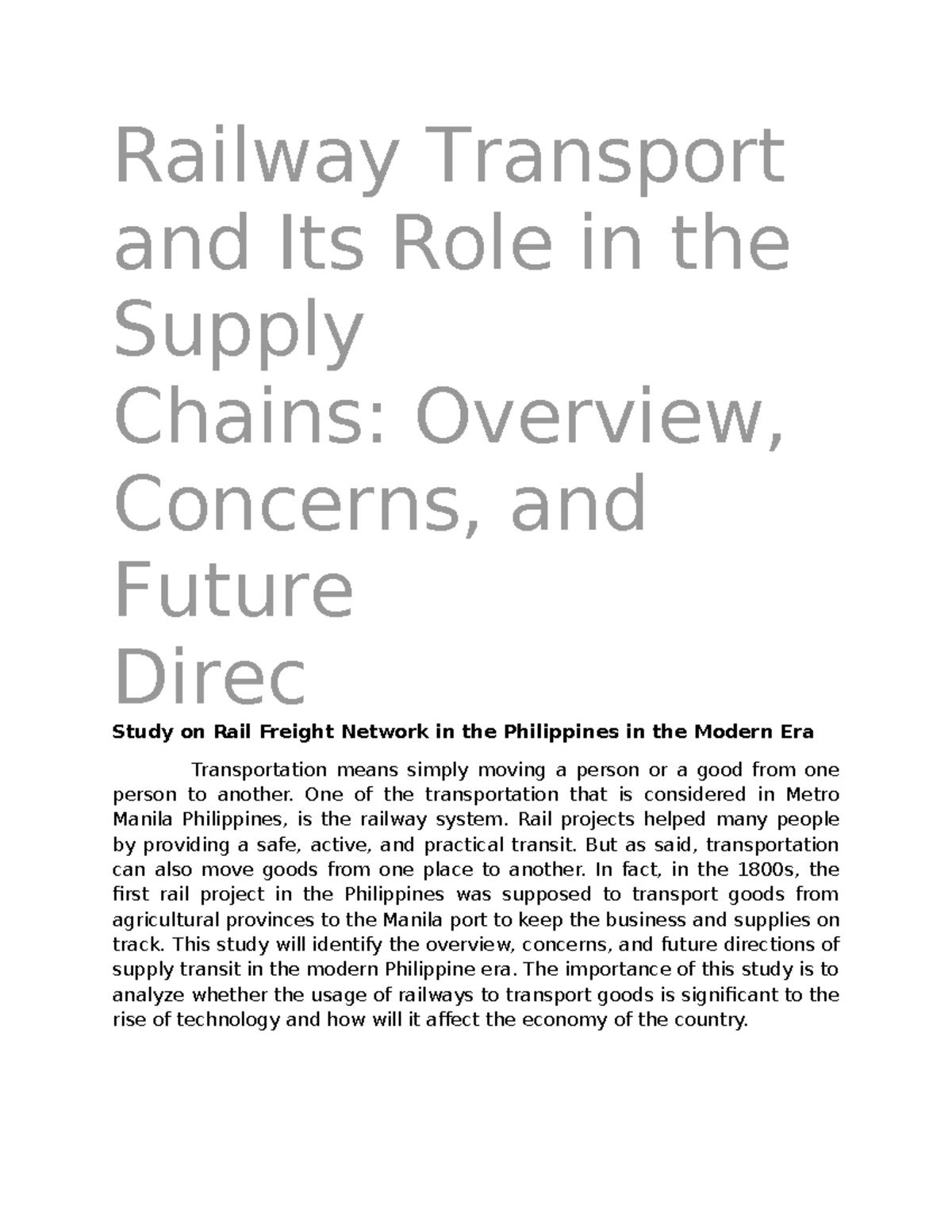 Transpo - Railway Transport and Its Role in the Supply Chains: Overview ...