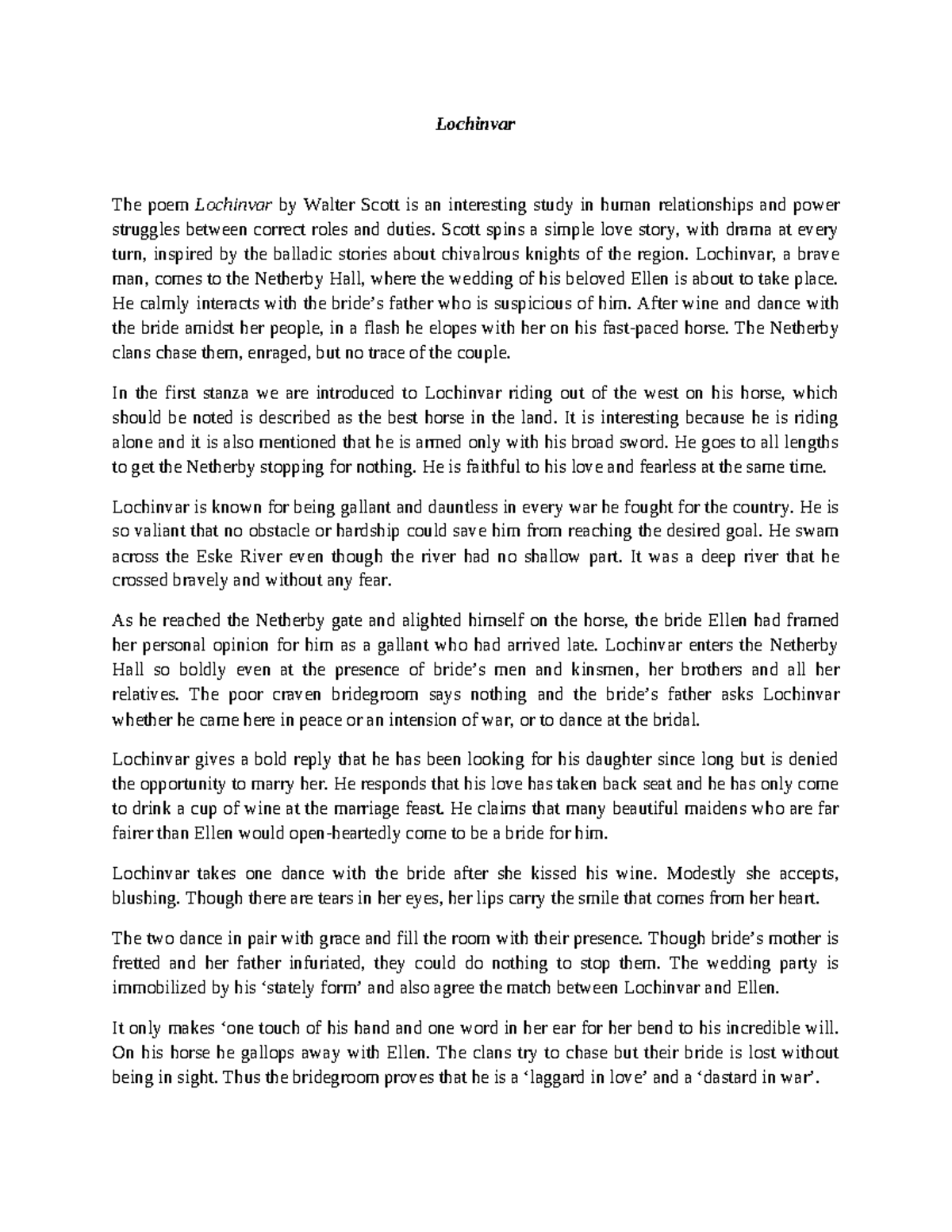 Lochinvar This study material is to improve students knowledge