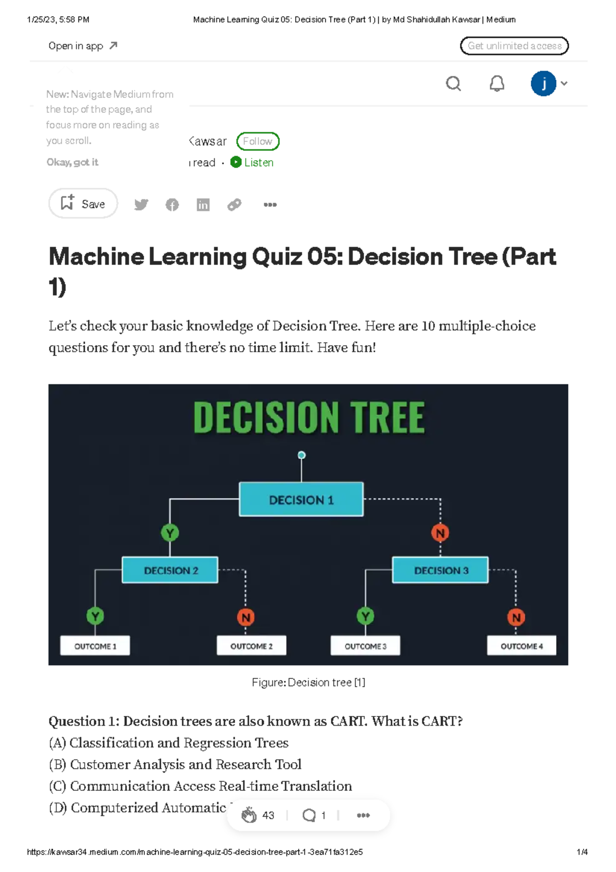 Machine Learning Quiz 05 Decision Tree (Part 1) by Md Shahidullah ...