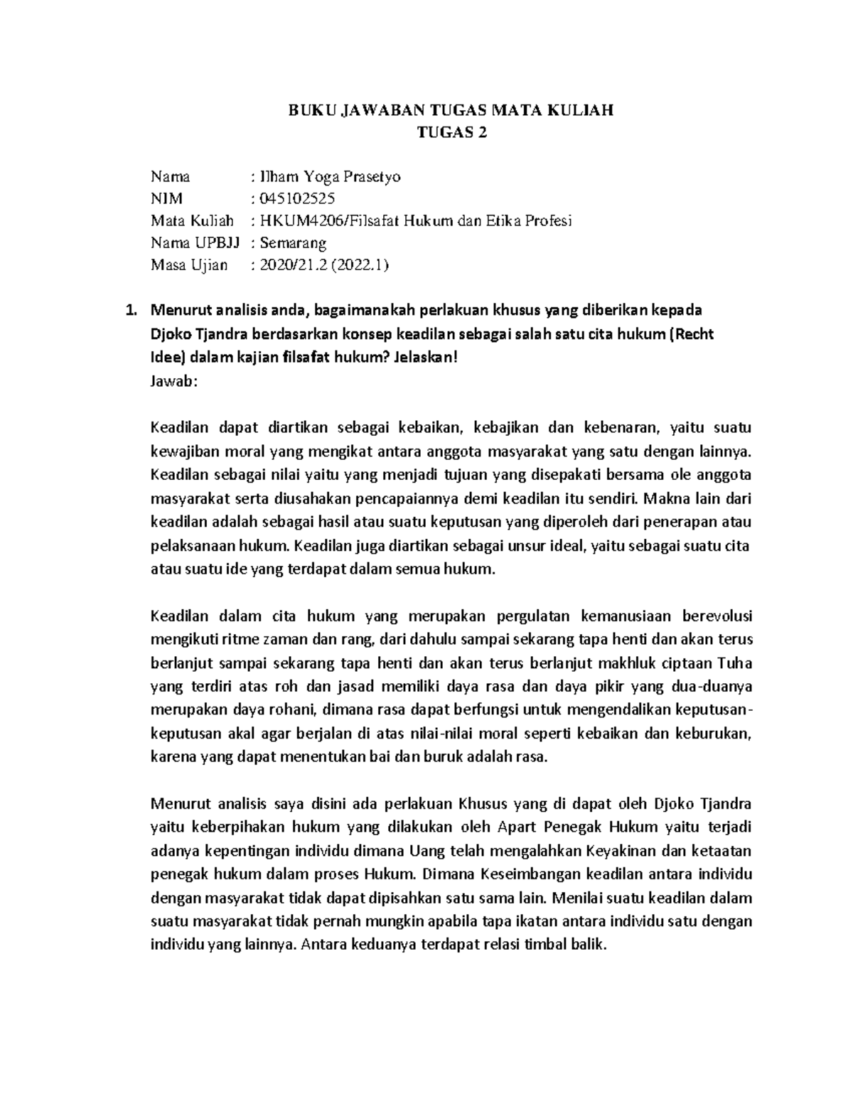 Tugas Filsafat Hukum Dan Etika Profesi - BUKU JAWABAN TUGAS MATA KULIAH ...