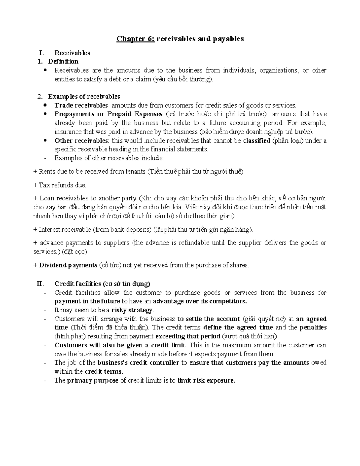 Chapter 6 Chapter 6 receivables and payables I. Receivables