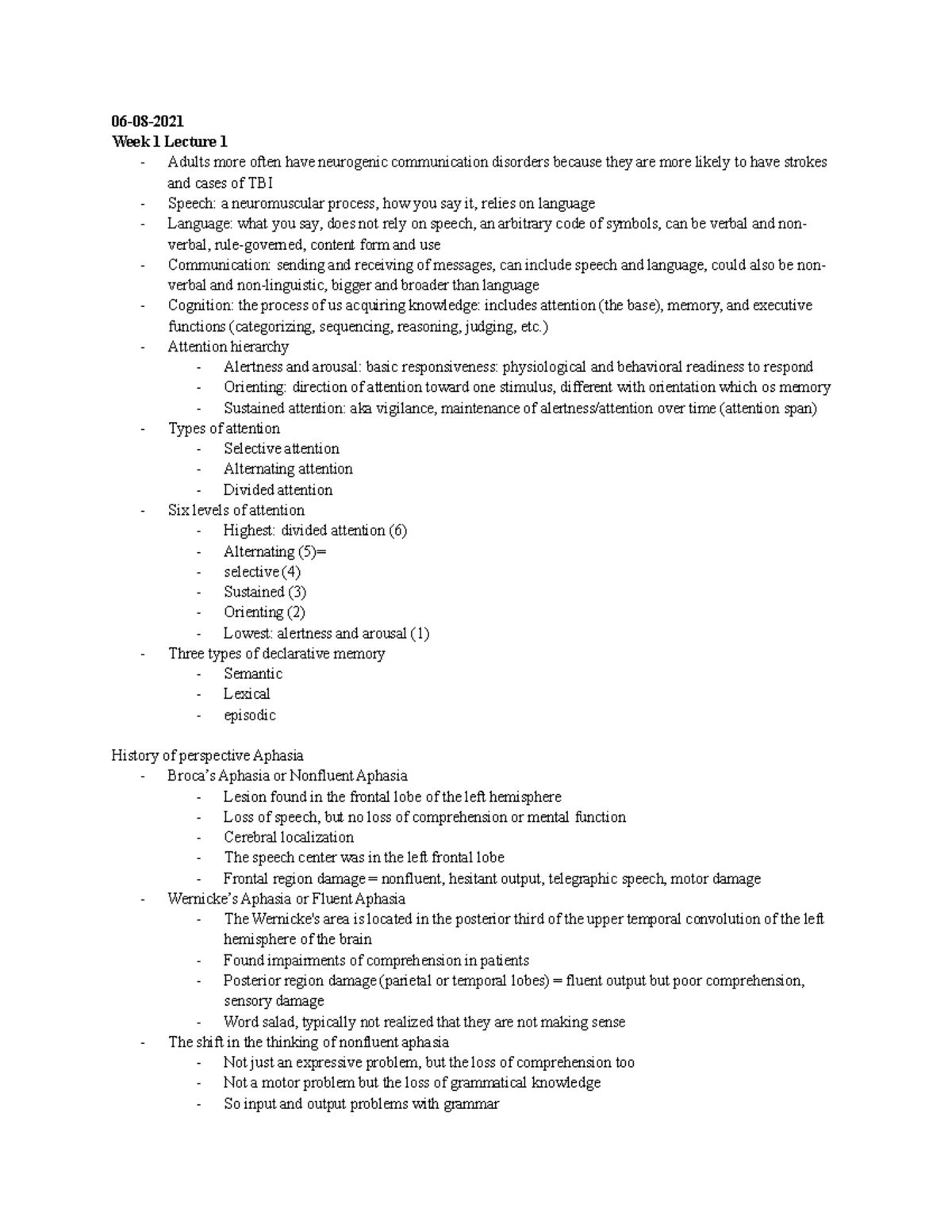 SLP 473 - Notes - Professor Coca - 06-08- Week 1 Lecture 1 - Adults ...