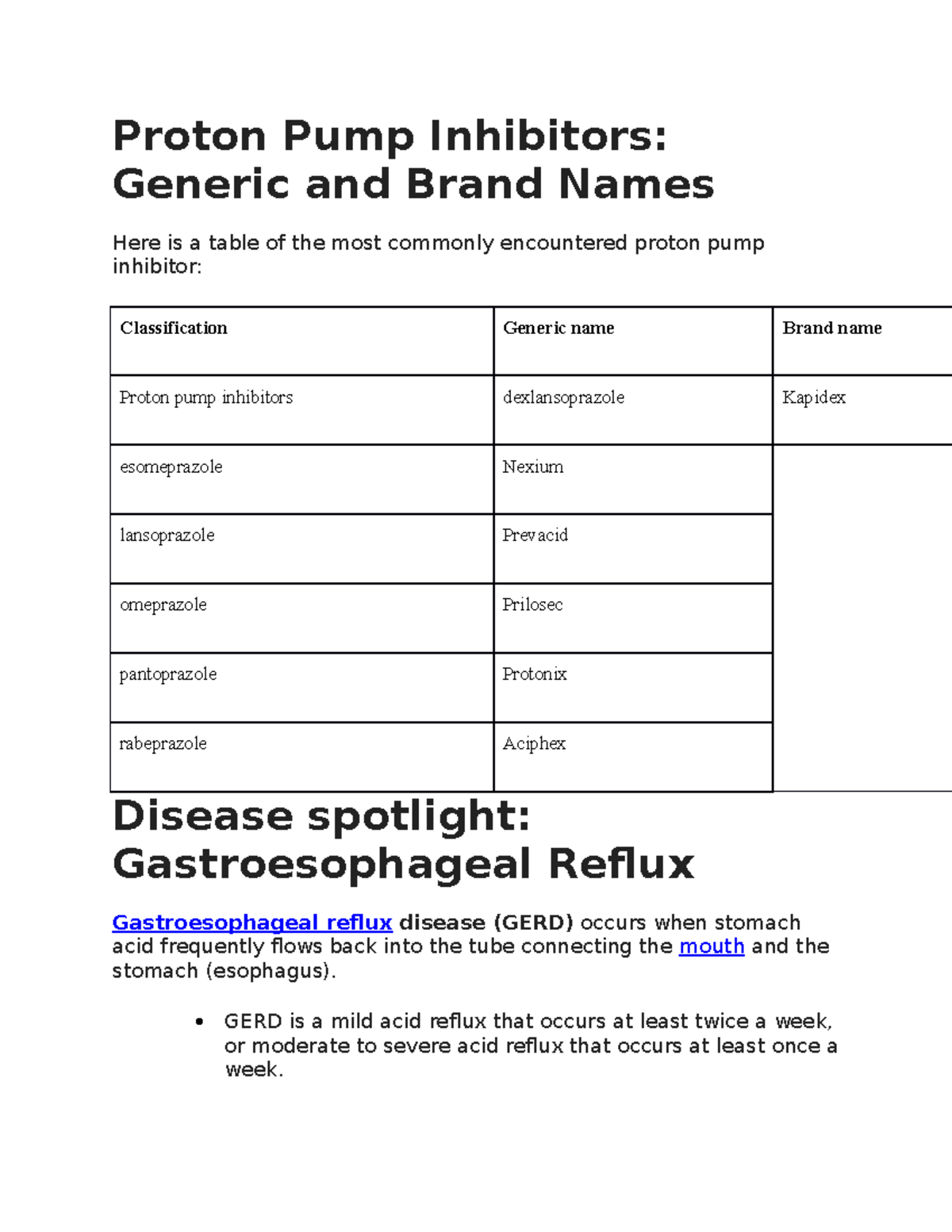 Pharm Proton Pump Inhibitors Proton Pump Inhibitors Generic And Brand Names Here Is A Table