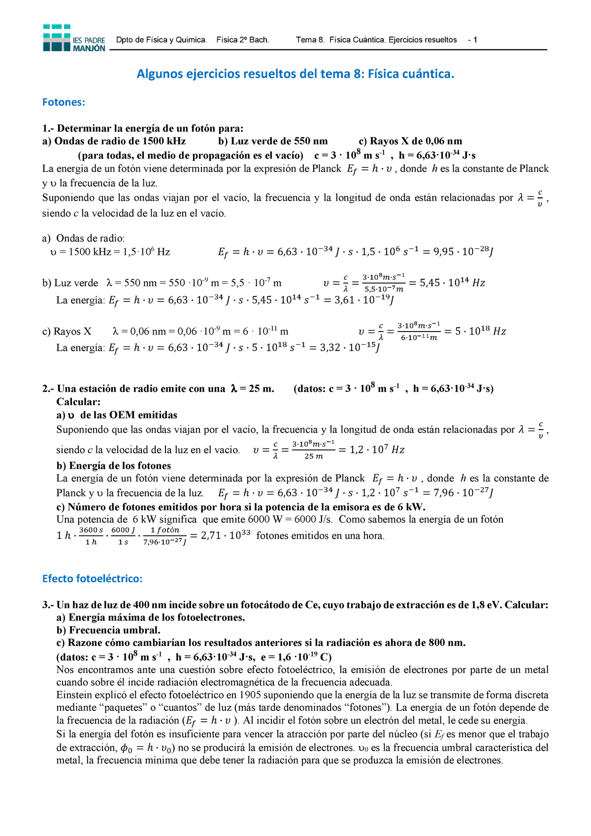 T8 Cuantica Ejercicios EPN - Algunos Ejercicios Resueltos Del Tema 8 ...