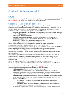 Chapitre 2 Le lien de causalité - DROIT DE LA RESPONSABILITÉ L2 AES ...