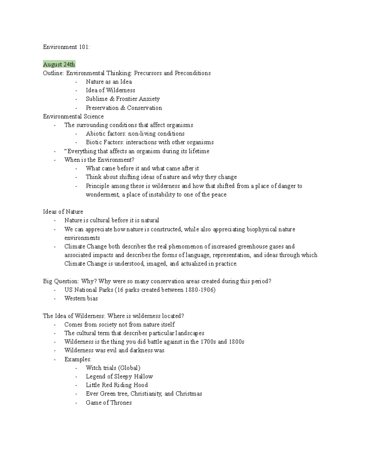 ENVR 101 Exam One.docx - Google Docs - Environment 101: August 24th ...