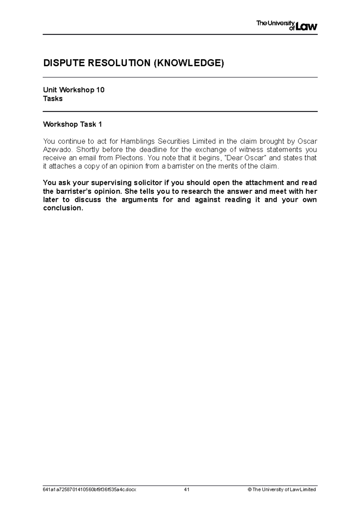Disclosure, witness evidence tasks - DISPUTE RESOLUTION (KNOWLEDGE ...