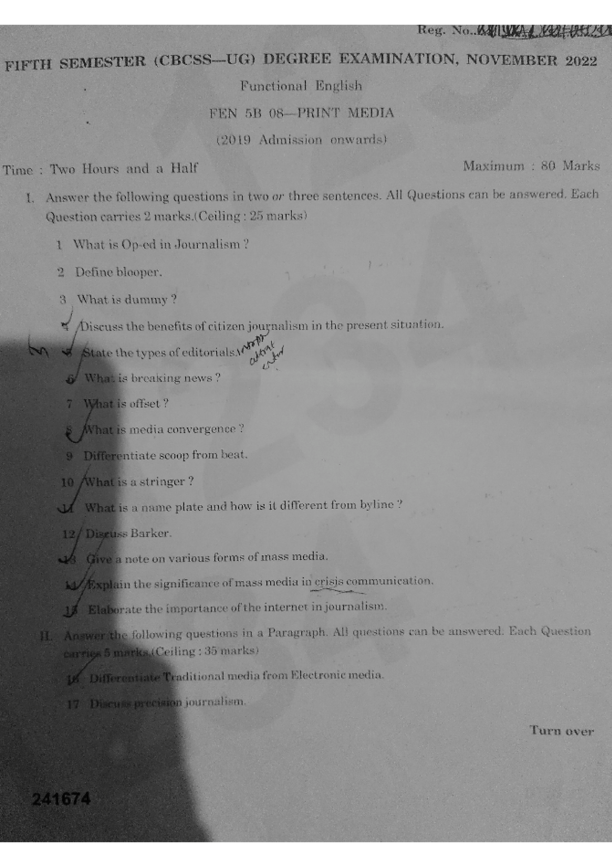 Fifth Sem Question Paper- Print Media - Ba English - Studocu