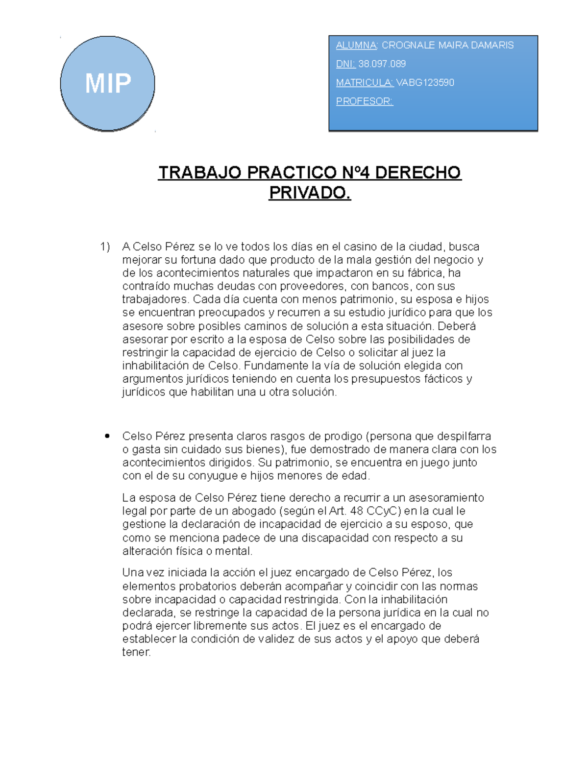 Derecho Privado Tp Tp Aprobado Trabajo Practico N Derecho