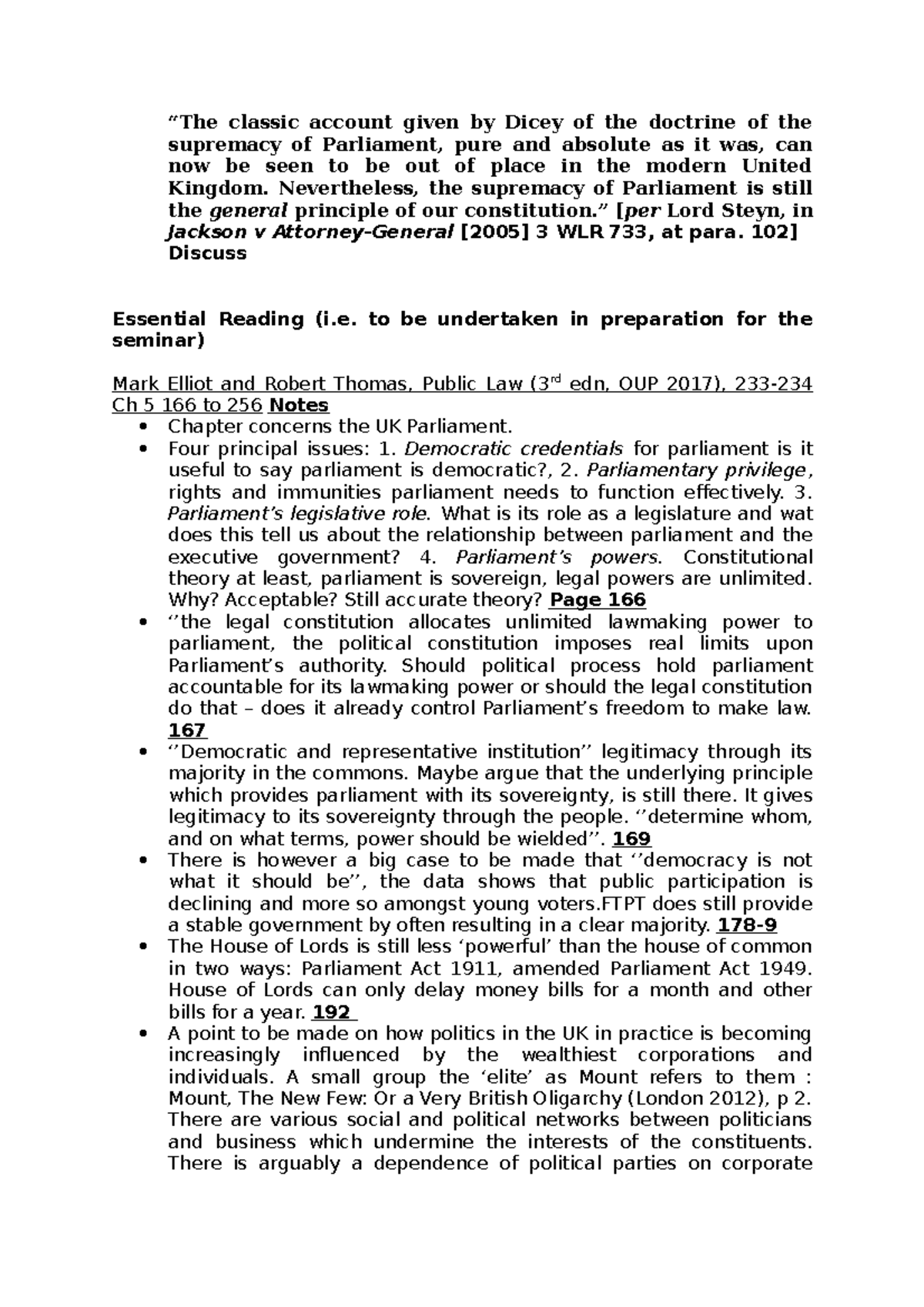 Public Law Lecture Notes on Essay Planning “The classic account given