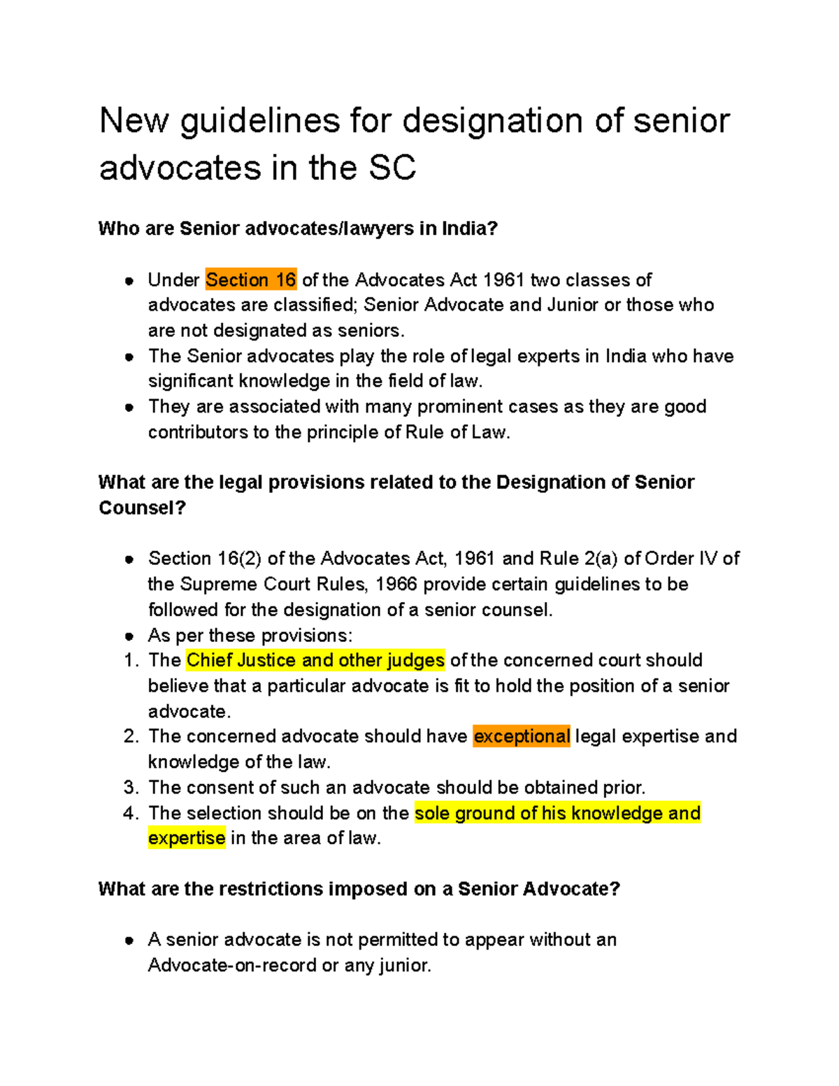 Practical training paper - New guidelines for designation of senior ...
