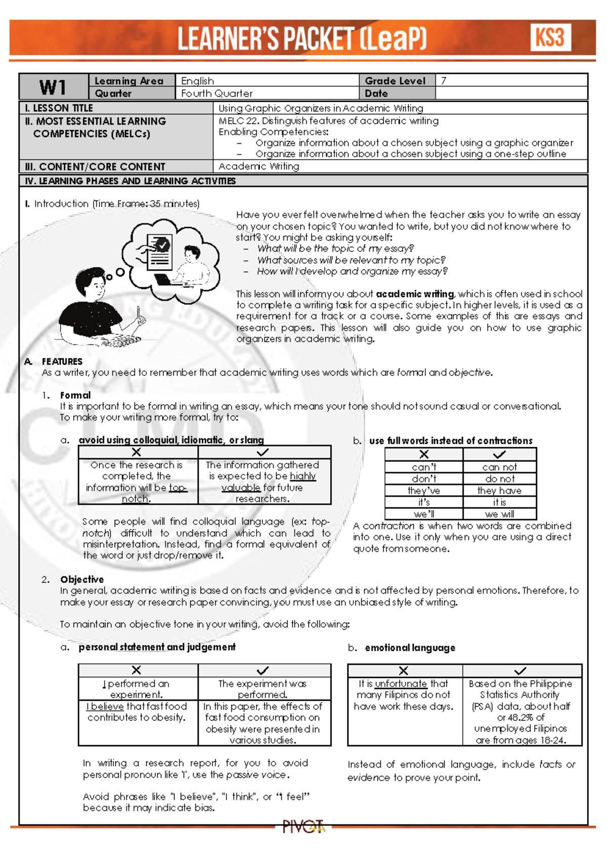 Q4 English 7 Week 1 W Learning Area English Grade Level 7 Quarter Fourth Quarter Date I 4927