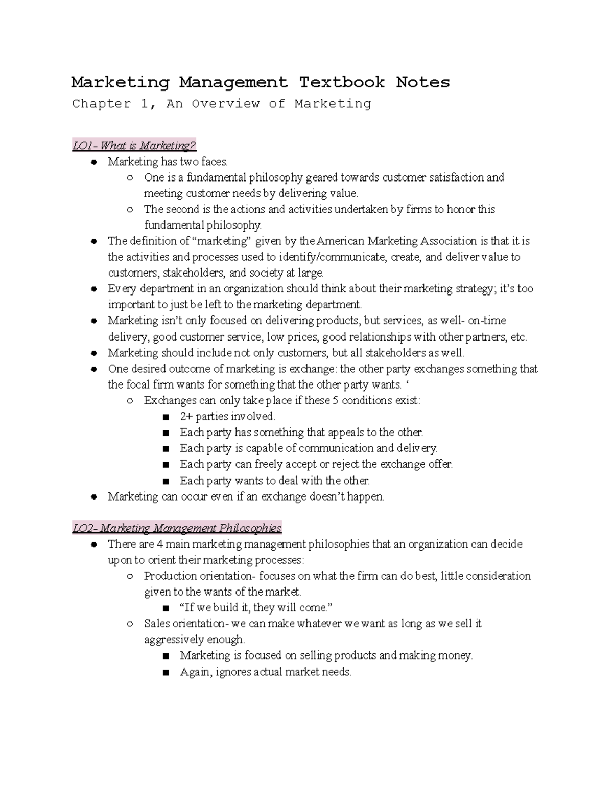 MKTG Chapter 1 Notes - Marketing Management Textbook Notes Chapter 1 ...