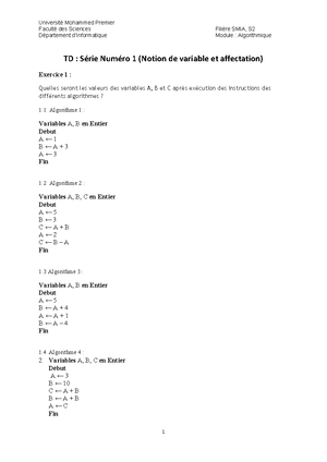 Exercise de algorithme 1 - Algorithmique - Studocu