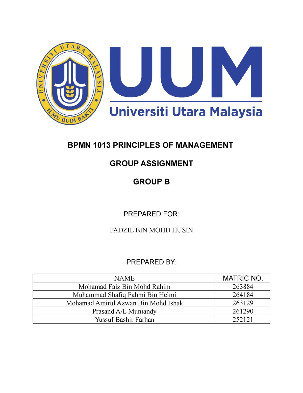 principles of management group assignment