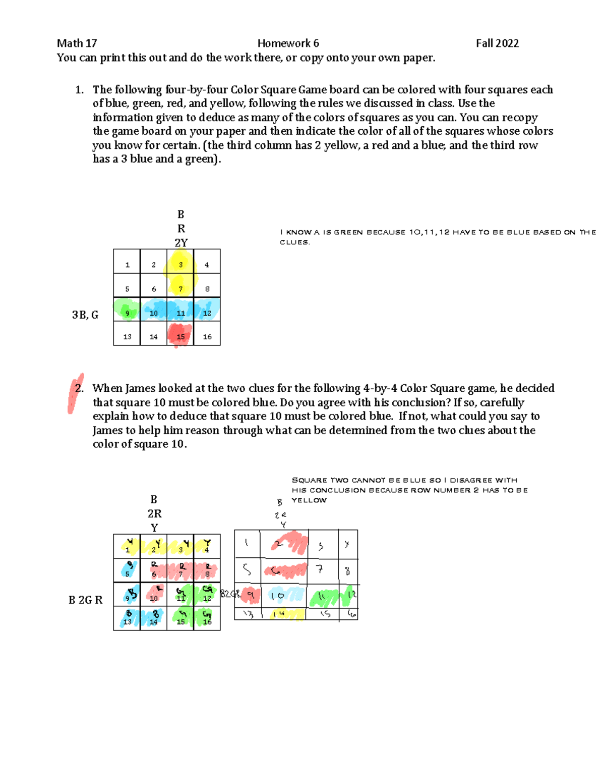 MATH 17 hw 6 - This is more mini sudoku problems. - Math 17 Homework 6 ...