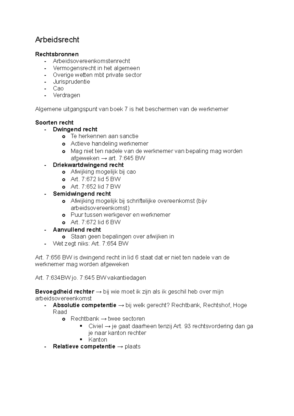 Samenvatting Hoofdlijnen Nederlands Recht - Week 2-5 - Arbeidsrecht ...