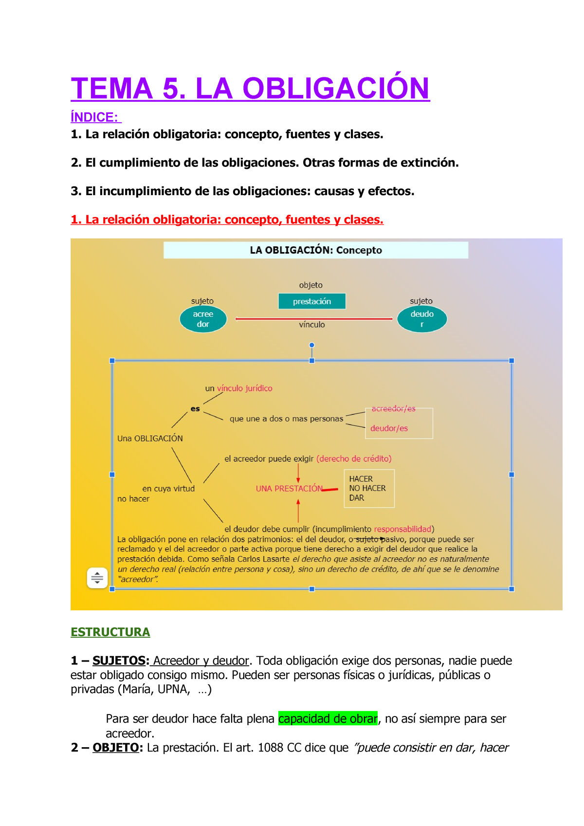 Tema 5 Obligación Apuntes Derecho Ade Tema 5 La ObligaciÓn Índice 1 La Relación 7365
