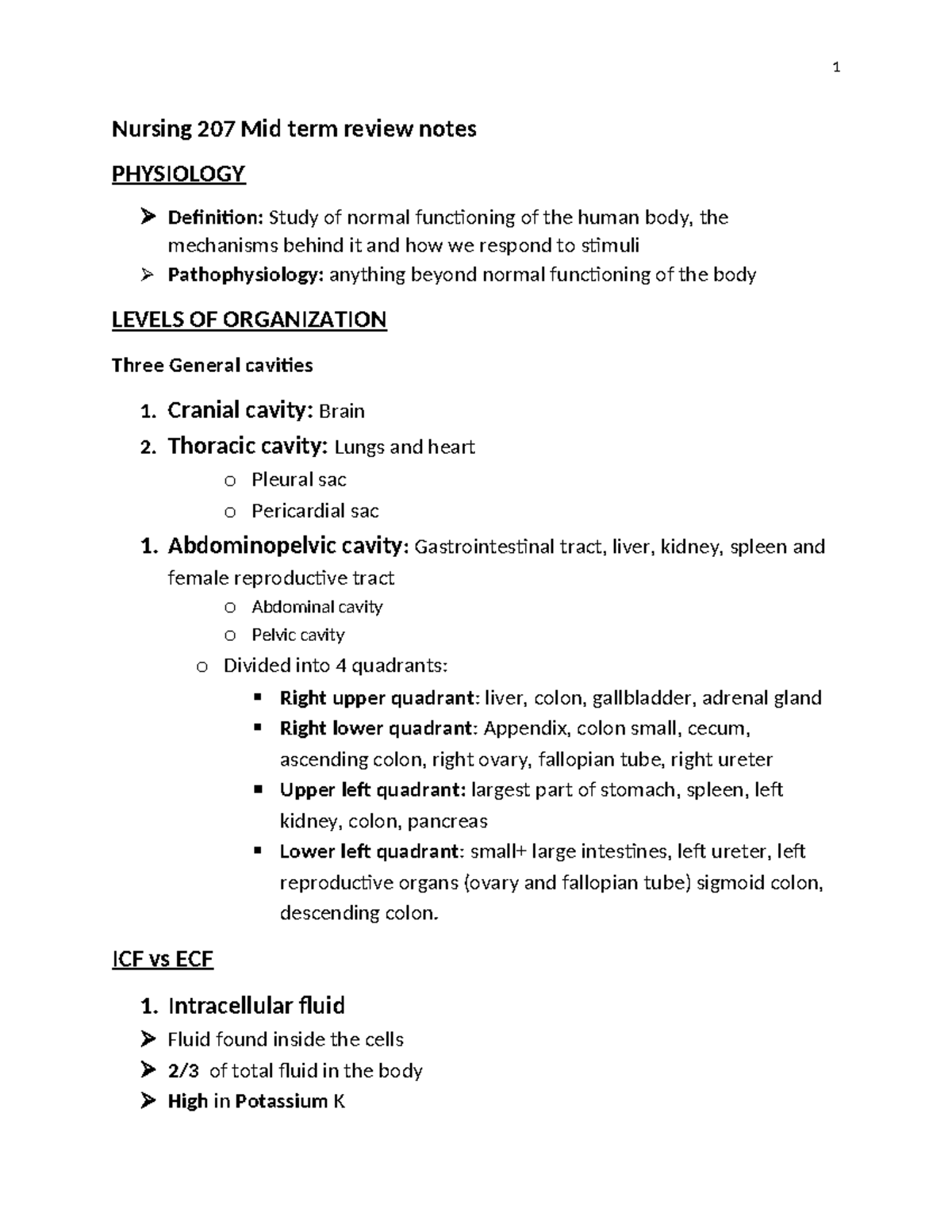 Nursing 207 Mid term review notes - Nursing 207 Mid term review notes ...