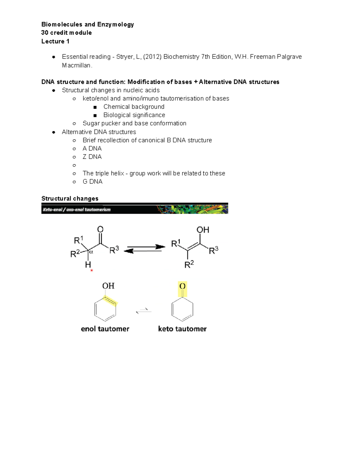 DNA Structure and Function notes - 30 credit module Lecture 1 Essential ...