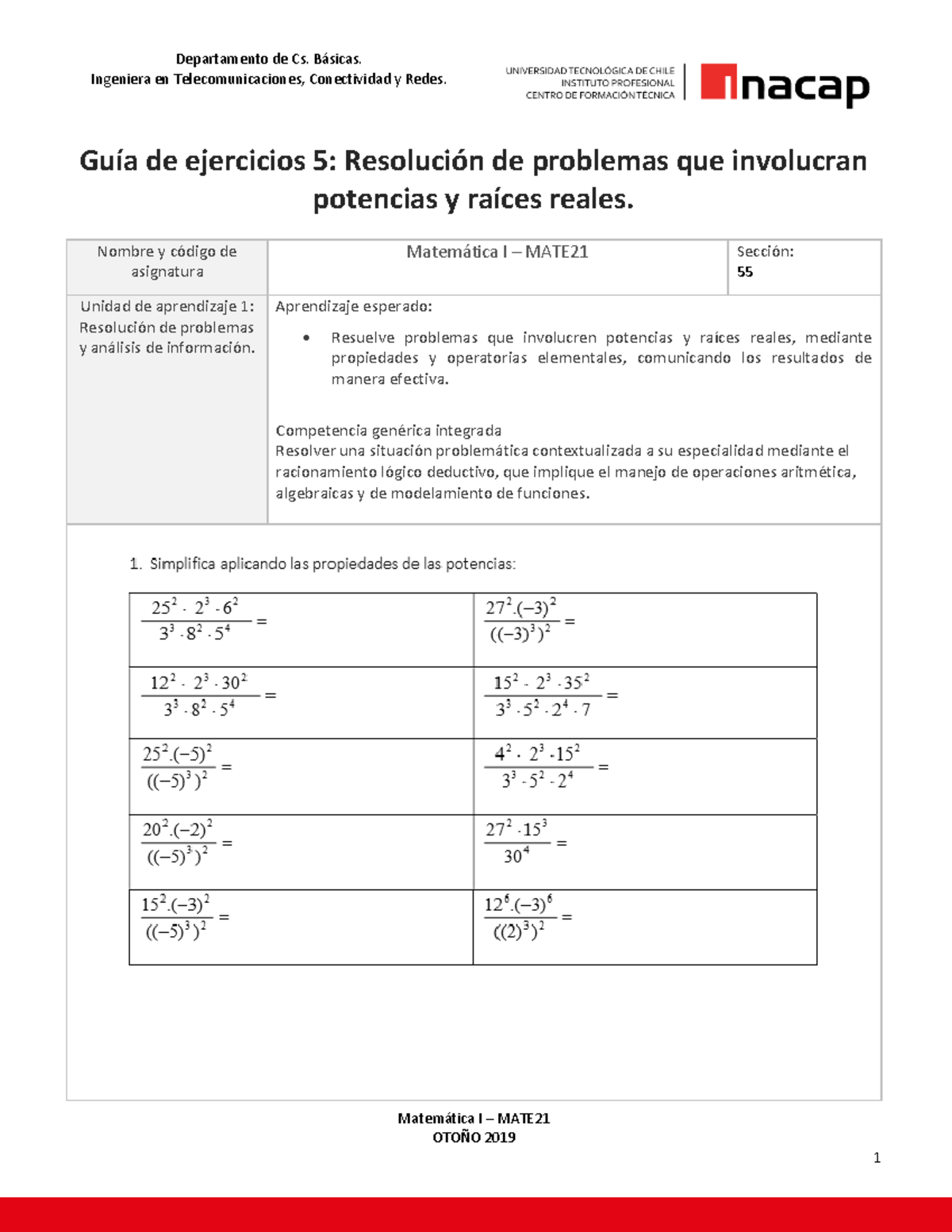 Guia De Ejercicios Nº5 - Unidad 1 Resolución De Problemas Y Análisis De ...