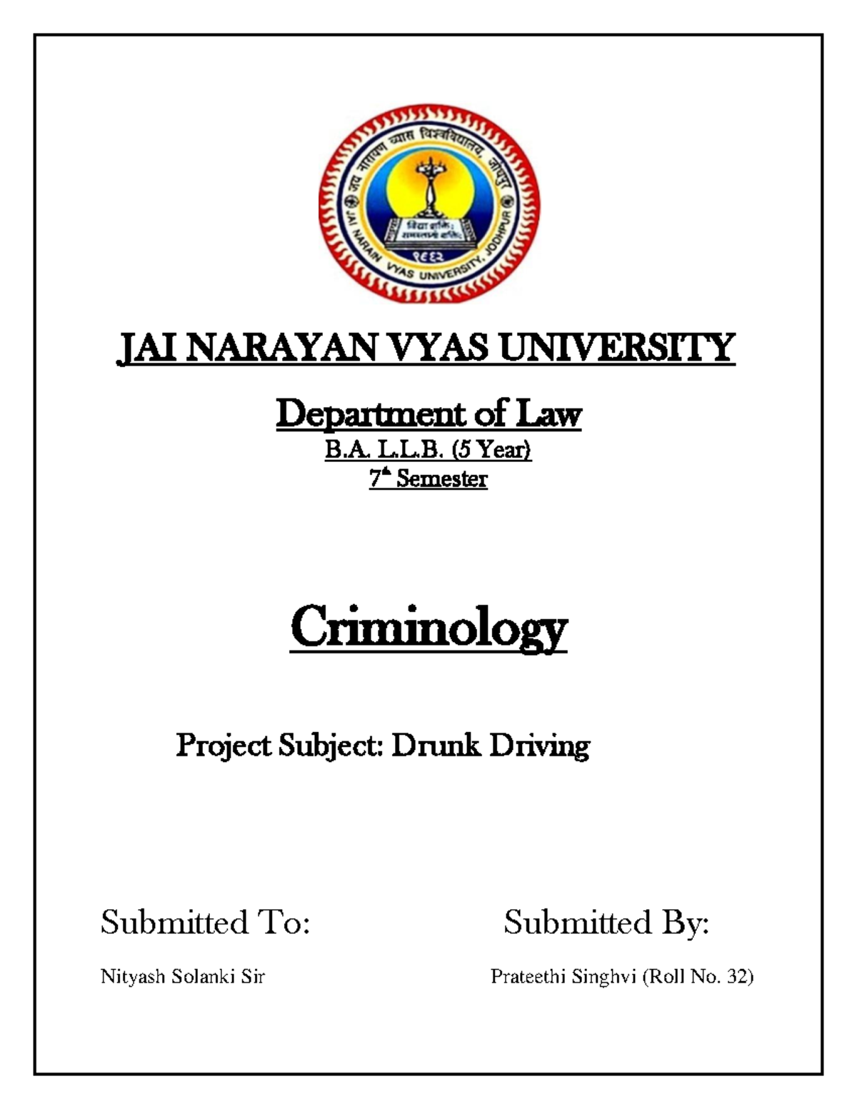 Criminology Is The Style And And And As - JAI NARAYAN VYAS UNIVERSITY ...