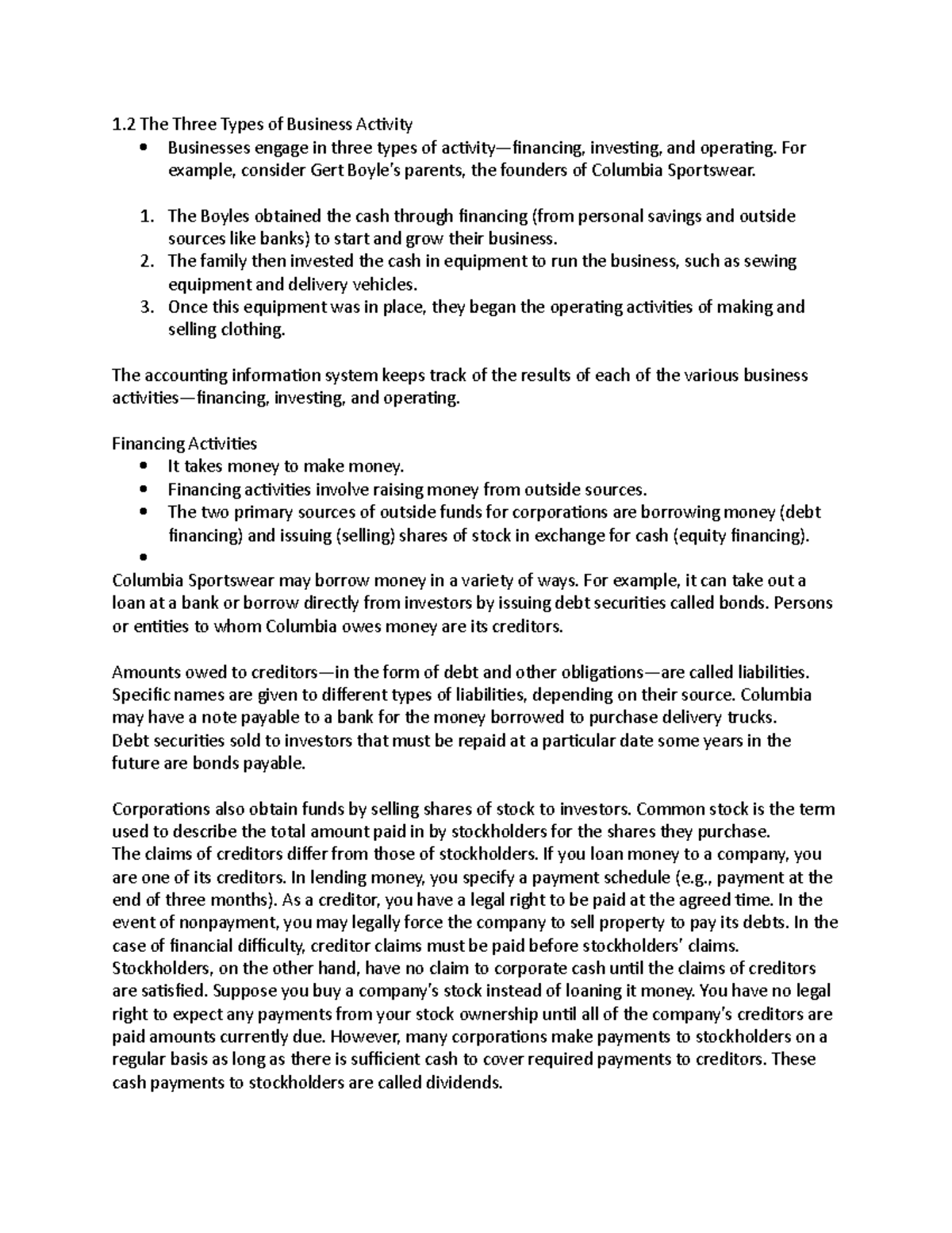 1.2 the three types of busienss activity 1 The Three Types of