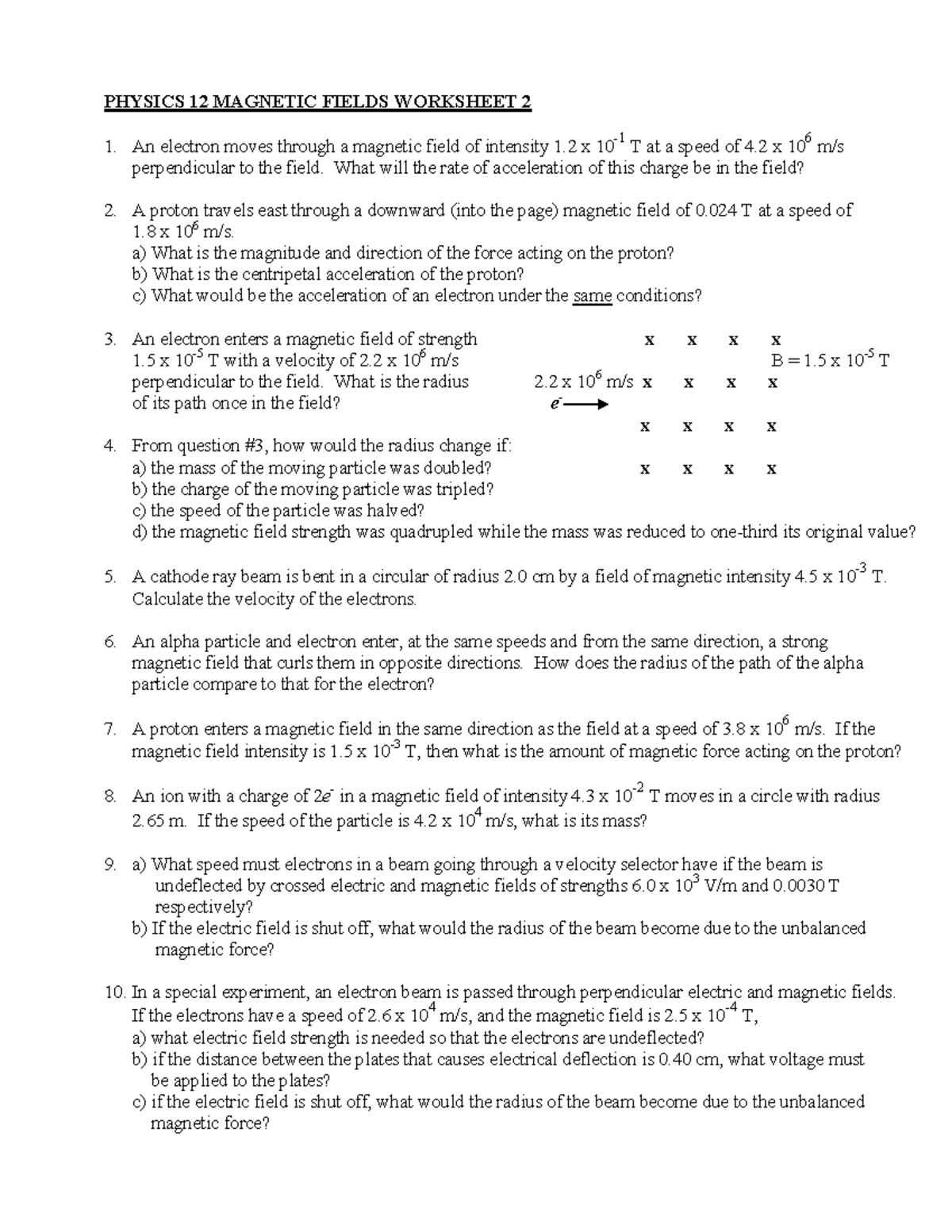 Magnetic field charge worksheet - - Studocu