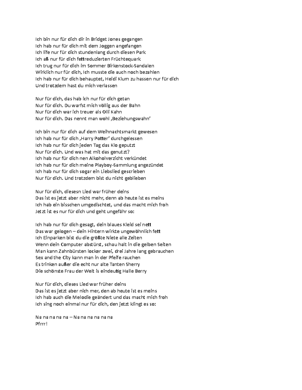 Nur fur dich (song) Ich bin nur für dich dir in Bridget Jones