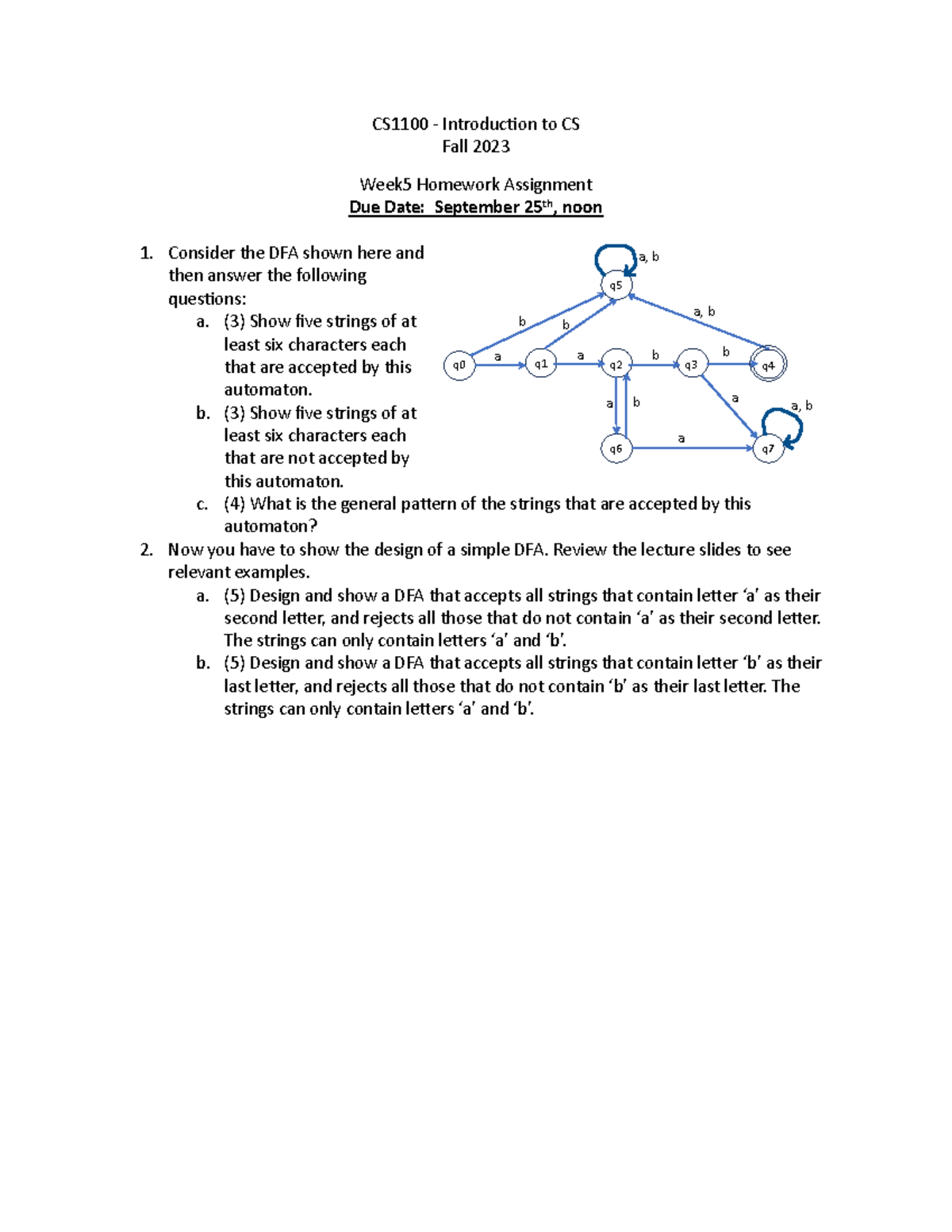 2023 Week5 DFA Assignment 1 - CS1100 - Introduction To CS Fall 2023 ...