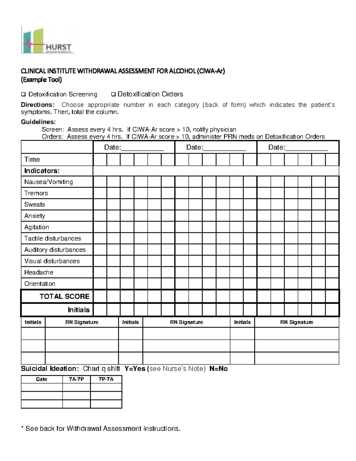 Clinical- Institute- Withdrawal- Assessment-FOR- Alcohol - CLINICAL ...