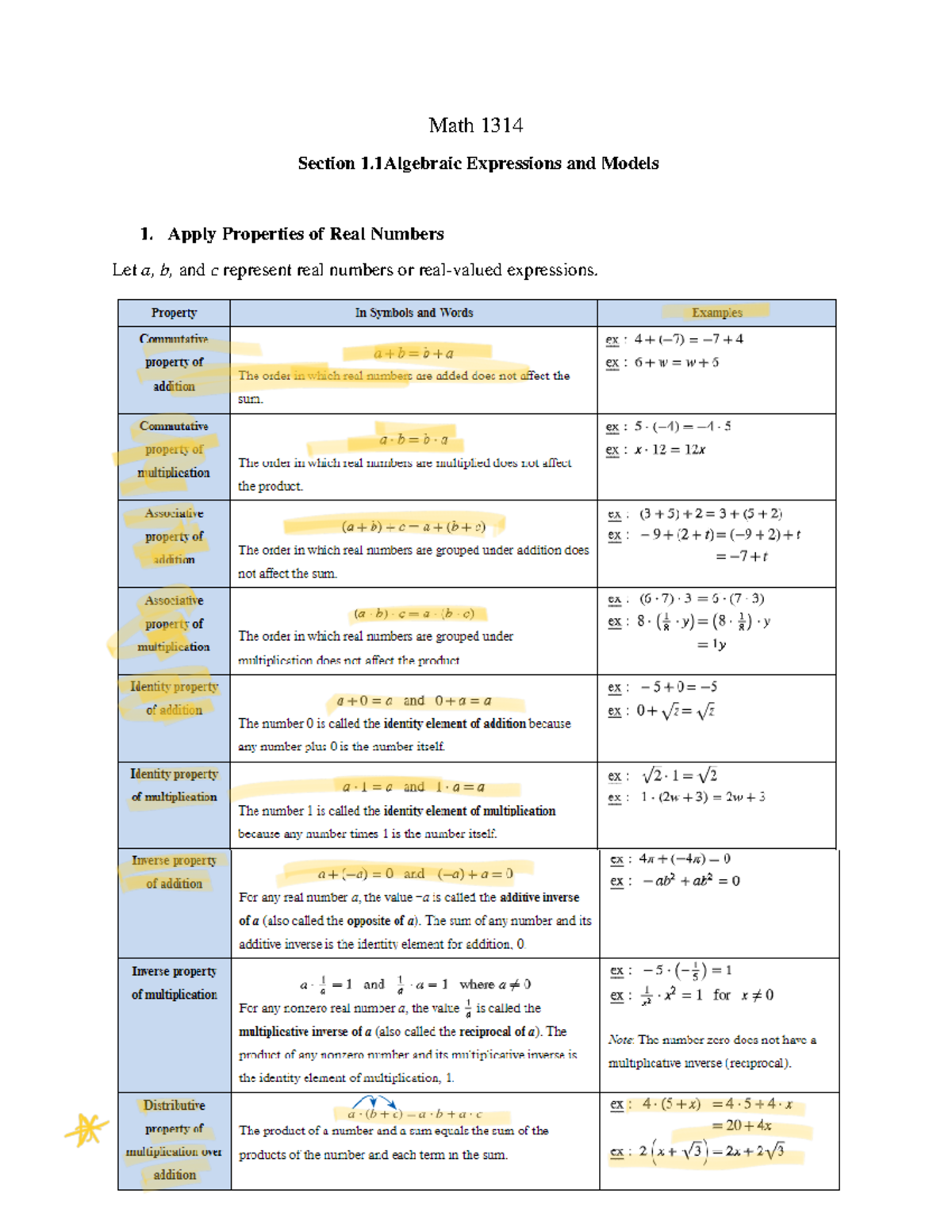 course workbook section 1 expressions