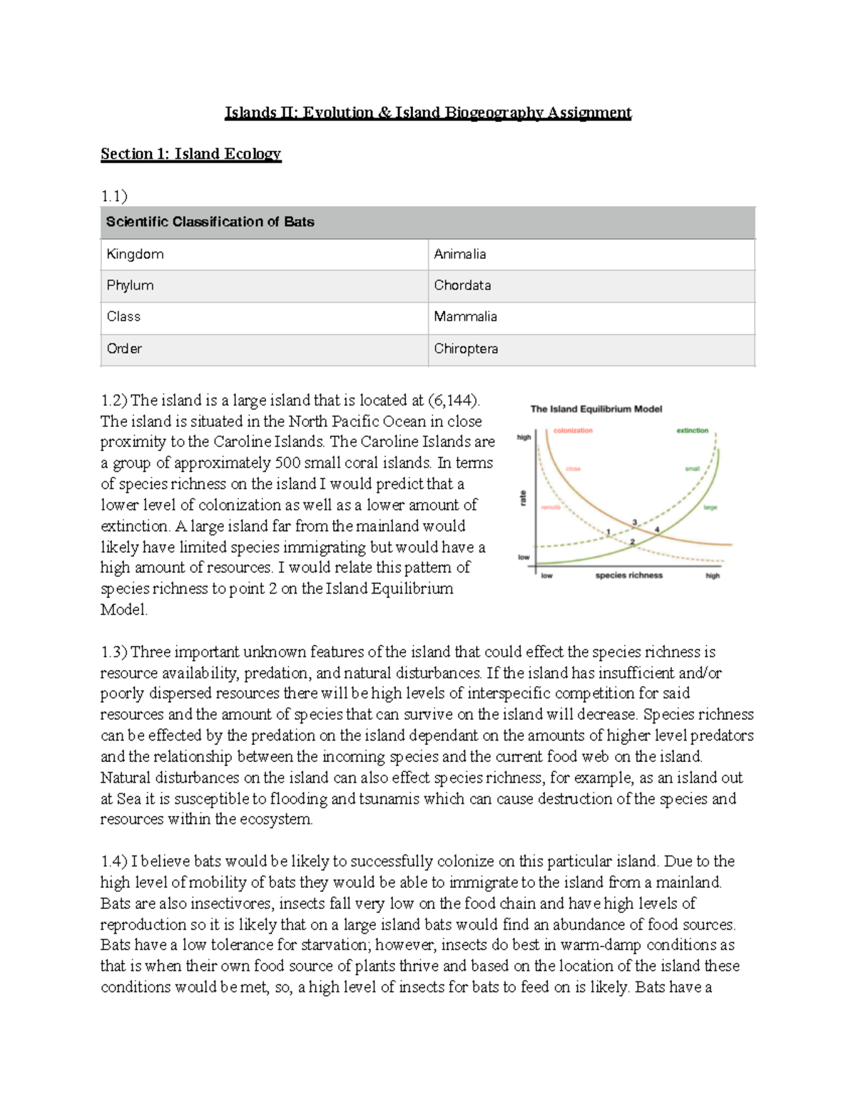 Bio island lab Islands II Evolution & Island Biogeography Assignment