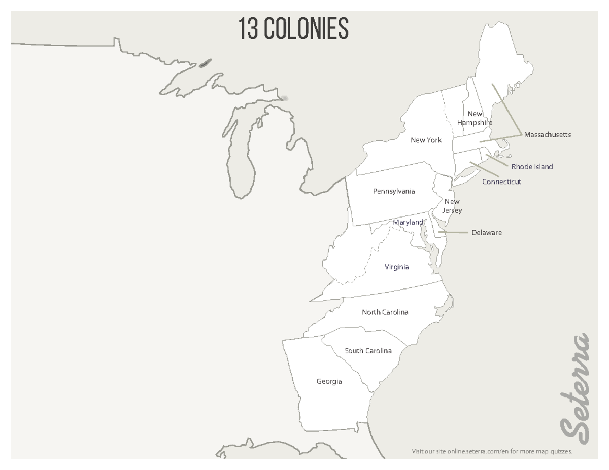 The Us 13 Colonies Labeled - Visit Our Site Online.seterra/en For More ...