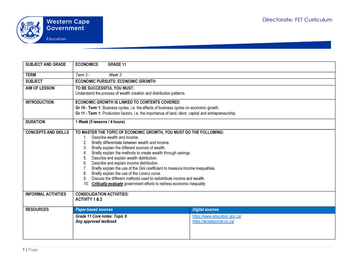 grade 11 term 3 economics essays