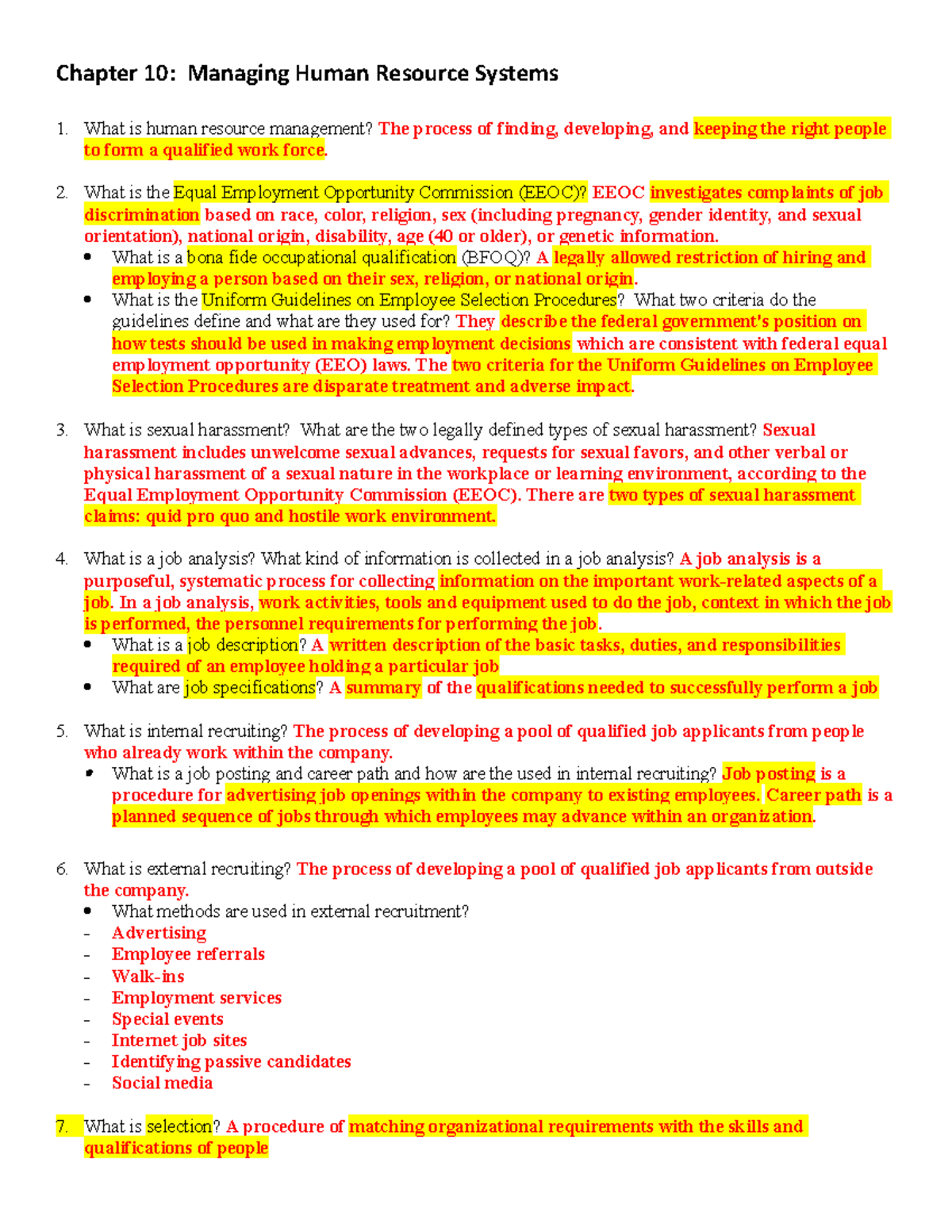 Mgmt 3302 Chapter 10 Study Guide - Chapter 10: Managing Human Resource 