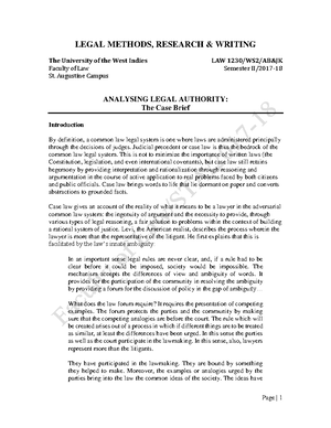 Case Note Template - Reading and planning - Legal Methods Research and ...