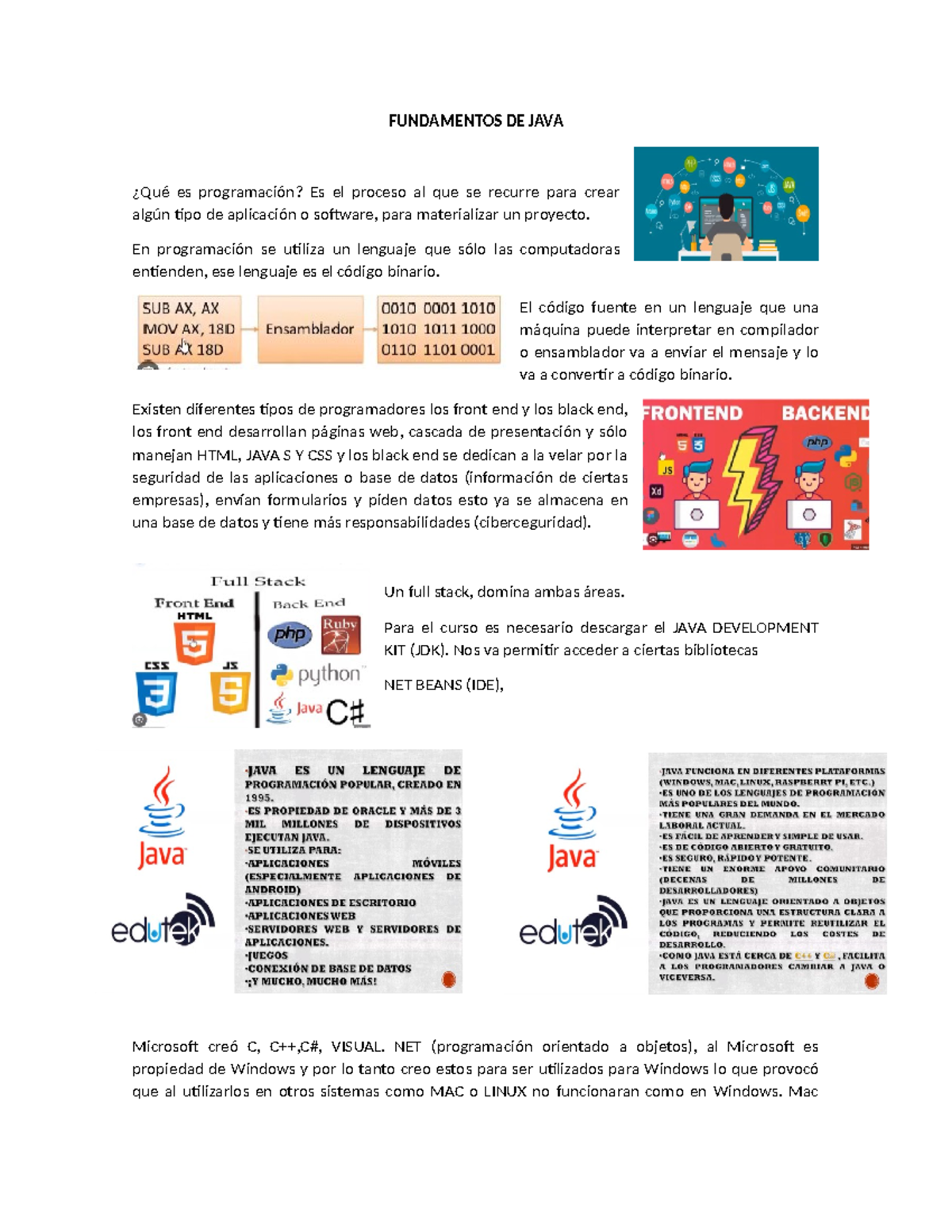 Fundamentos DE JAVA - apuntes de curso libre - FUNDAMENTOS DE JAVA ¿Qué ...