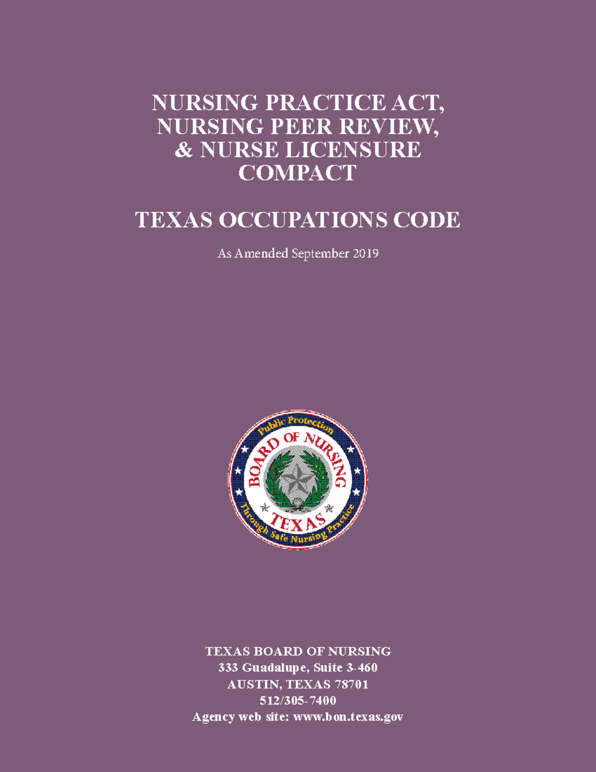 Texas Board Of Nursing Nursing Practice Act 2019 Download From BON2 ...