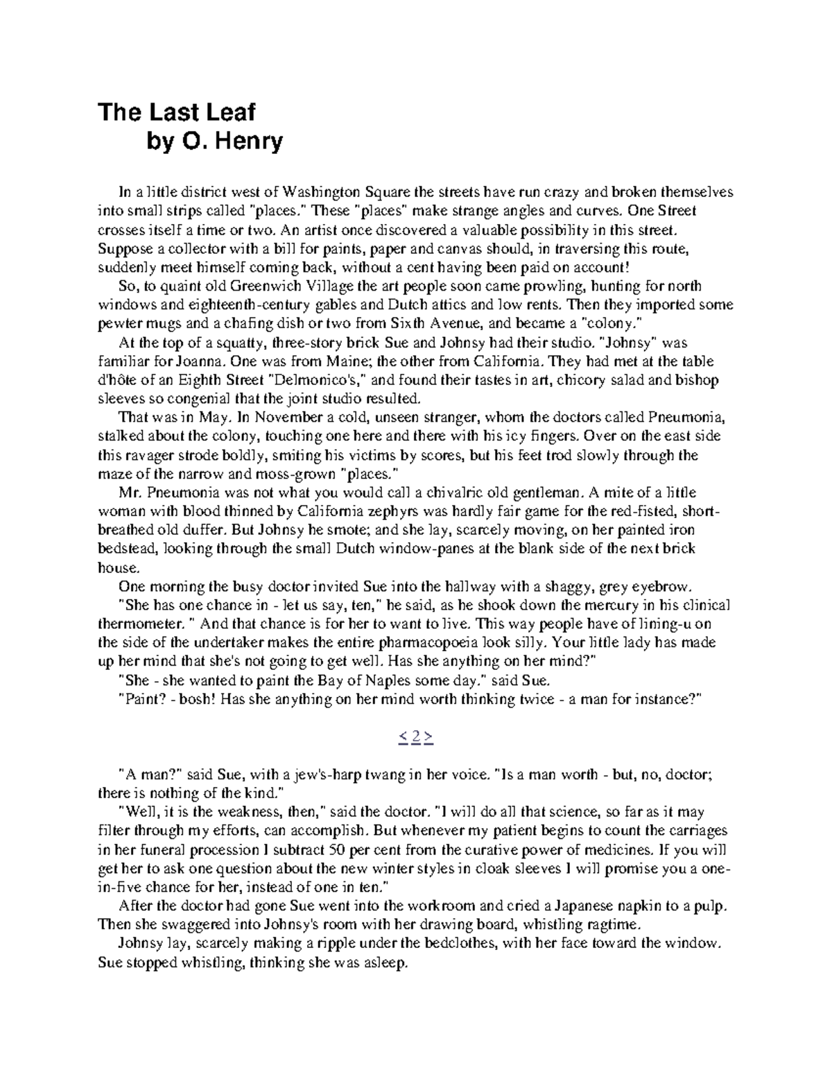 The-Last-Leaf - American Short Story - The Last Leaf by O. Henry In a ...