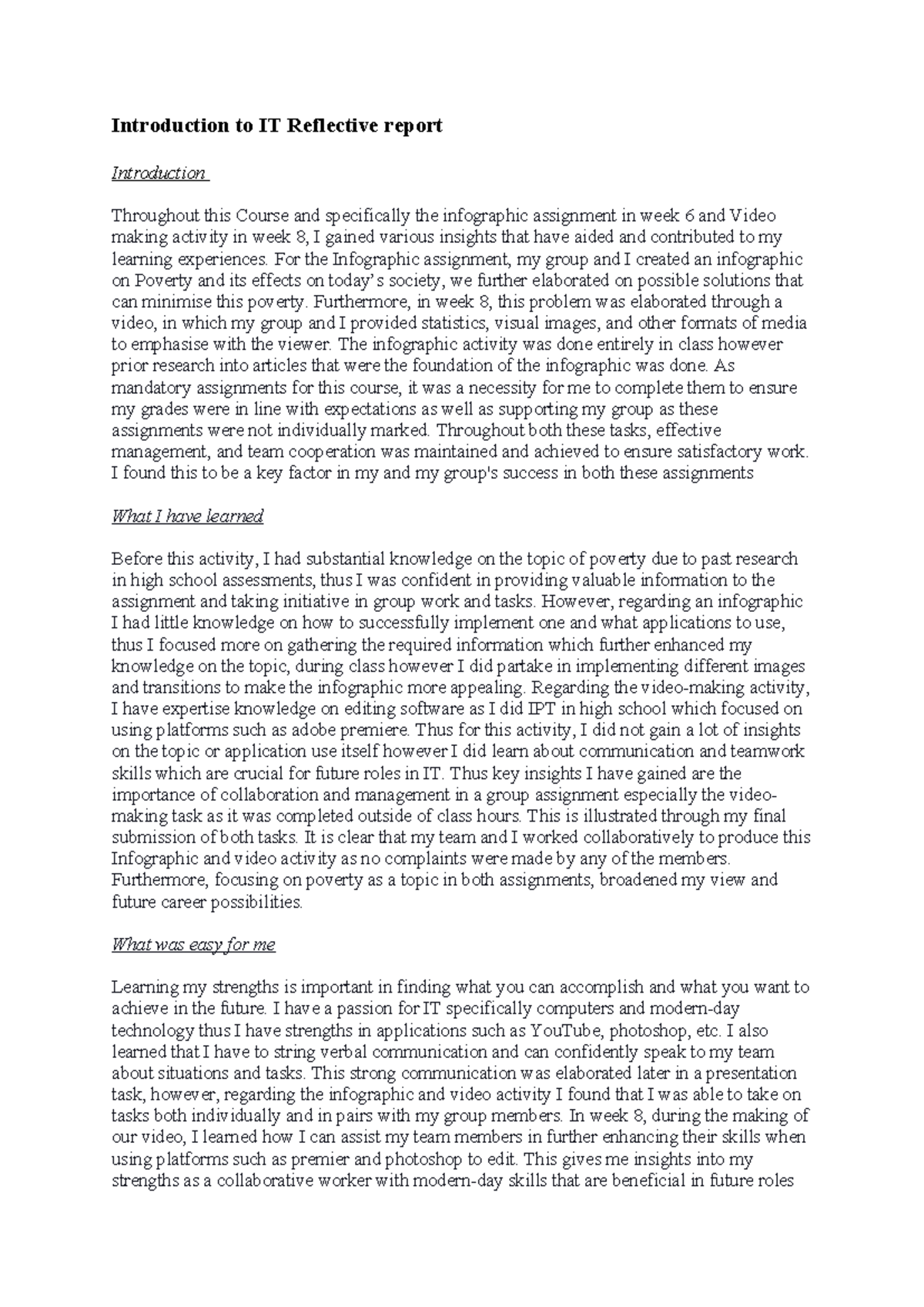 Information Tech Notes - Introduction to IT Reflective report ...
