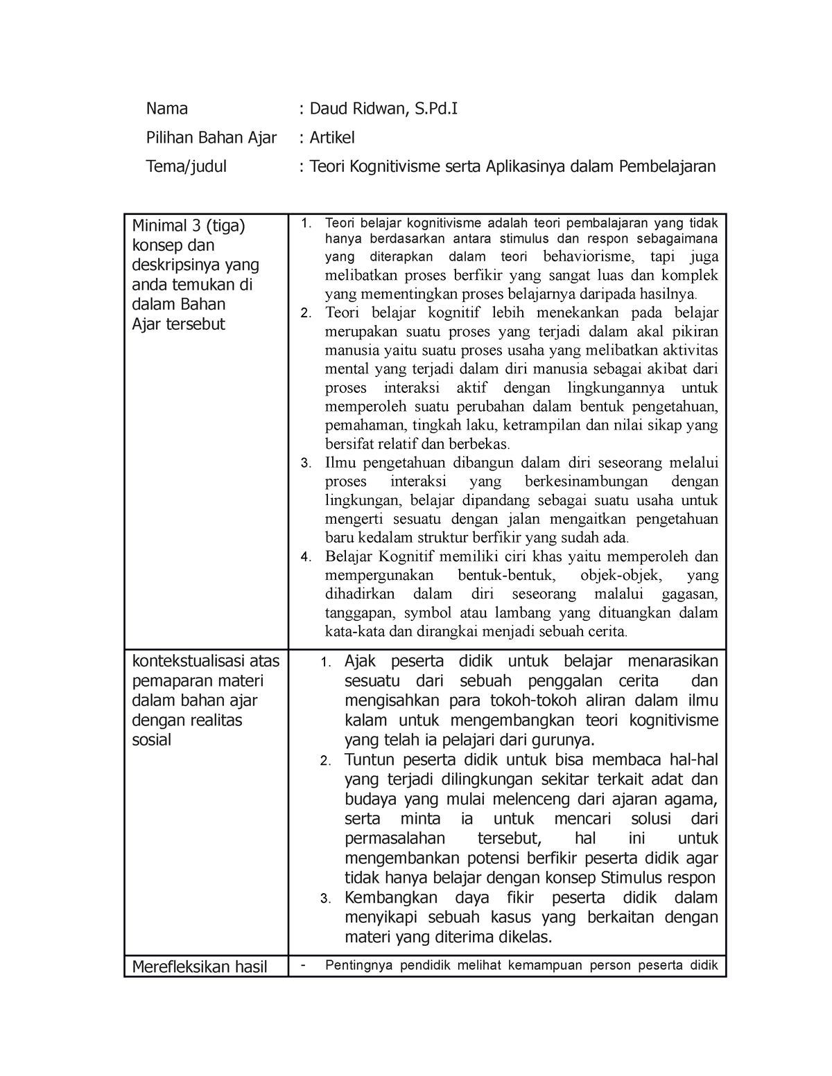 Analisis Bahan AJAR KB 3 - Nama : Daud Ridwan, S.Pd Pilihan Bahan Ajar ...